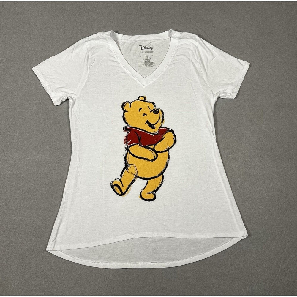 Disney Winnie The Pooh Shirt Womens XXL White V Neck Sketch Graphic Rayon Tee 2X